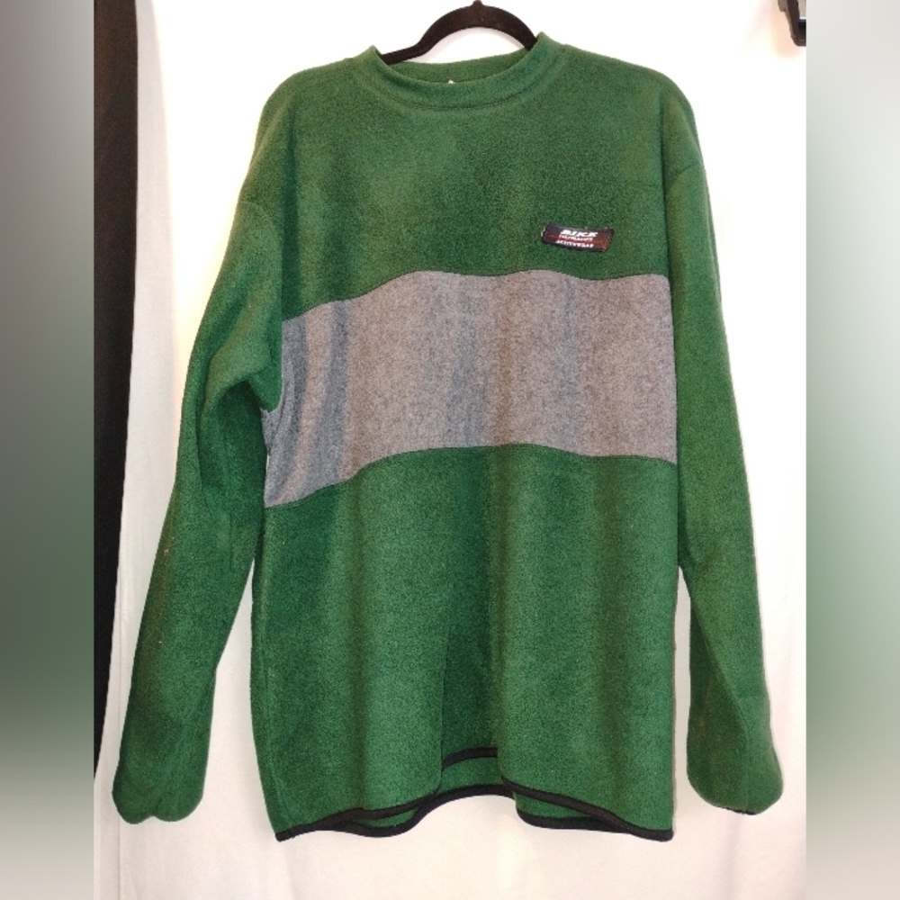 BIKE Performance Activewear Men's Fleece Pullover Sweater SZ L Green Grey VTG